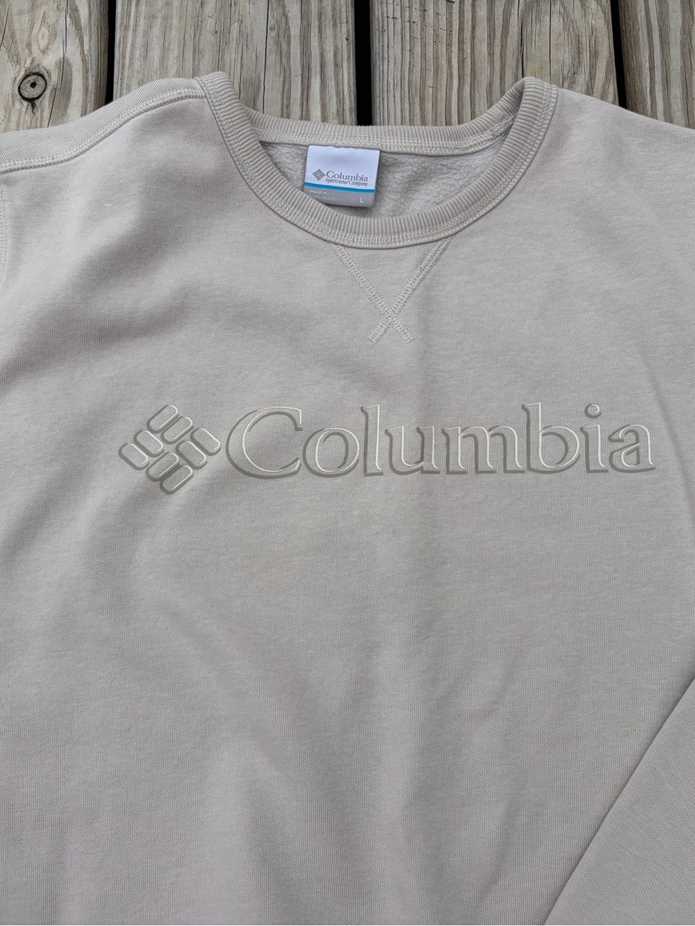 Columbia Womens Pullover Beige Sweatshirt Size Large Pullover Logo Long Sleeve - Picture 5 of 10